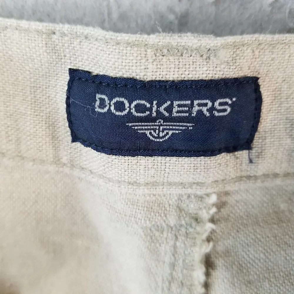 Dockers Pants Mens 40x29 Beige Linen Blend Classic Pleated Casual Dress Trousers